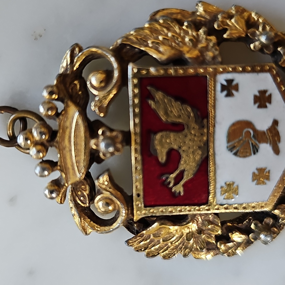 Coro Coat of Arms Vintage Brass Enamel Heraldic Shield Pendant - Picture 3 of 7